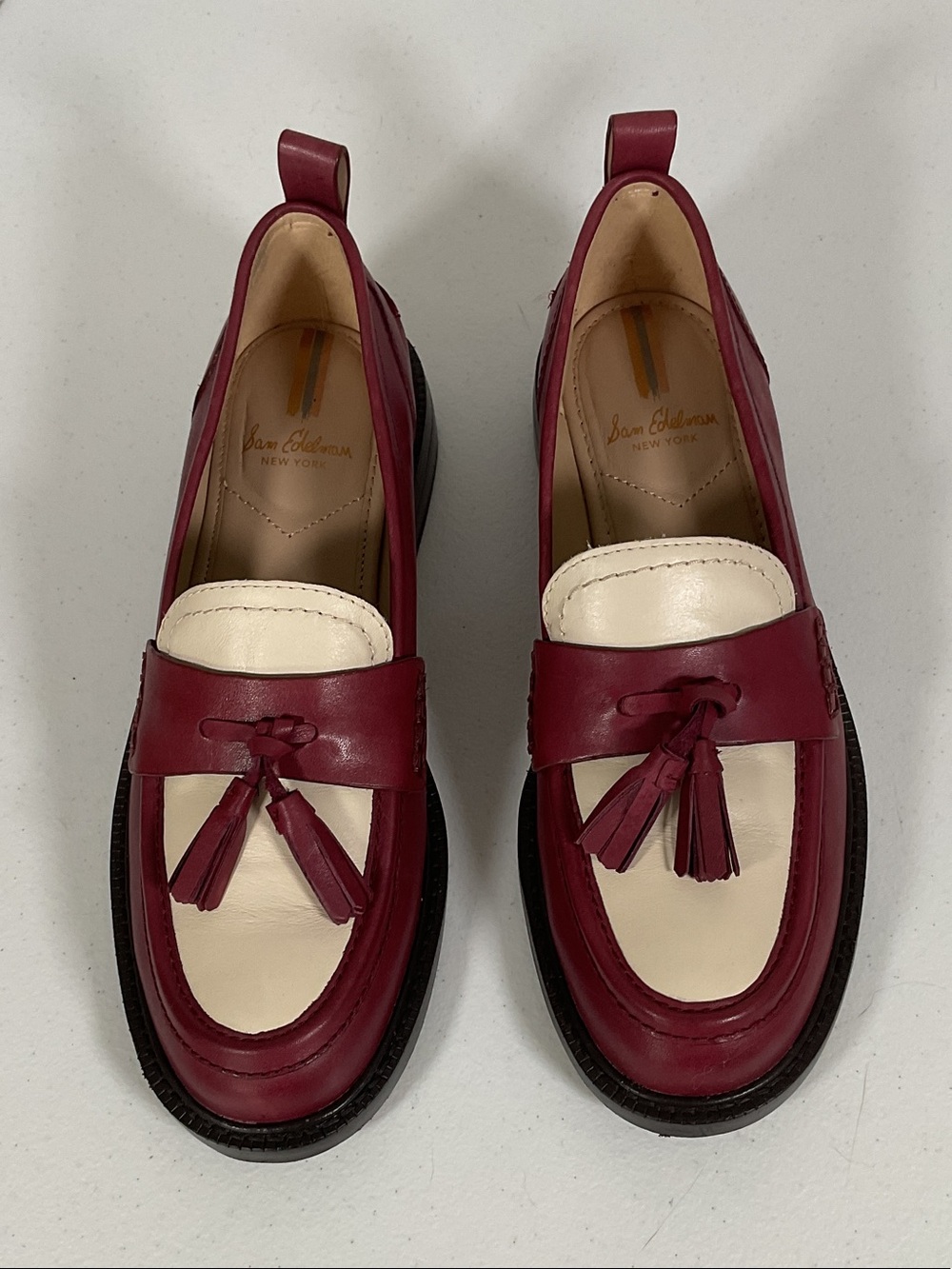 Sam Edelman Caylia Bordeaux and Modern Ivory Classic Tassel Loafers 6.5